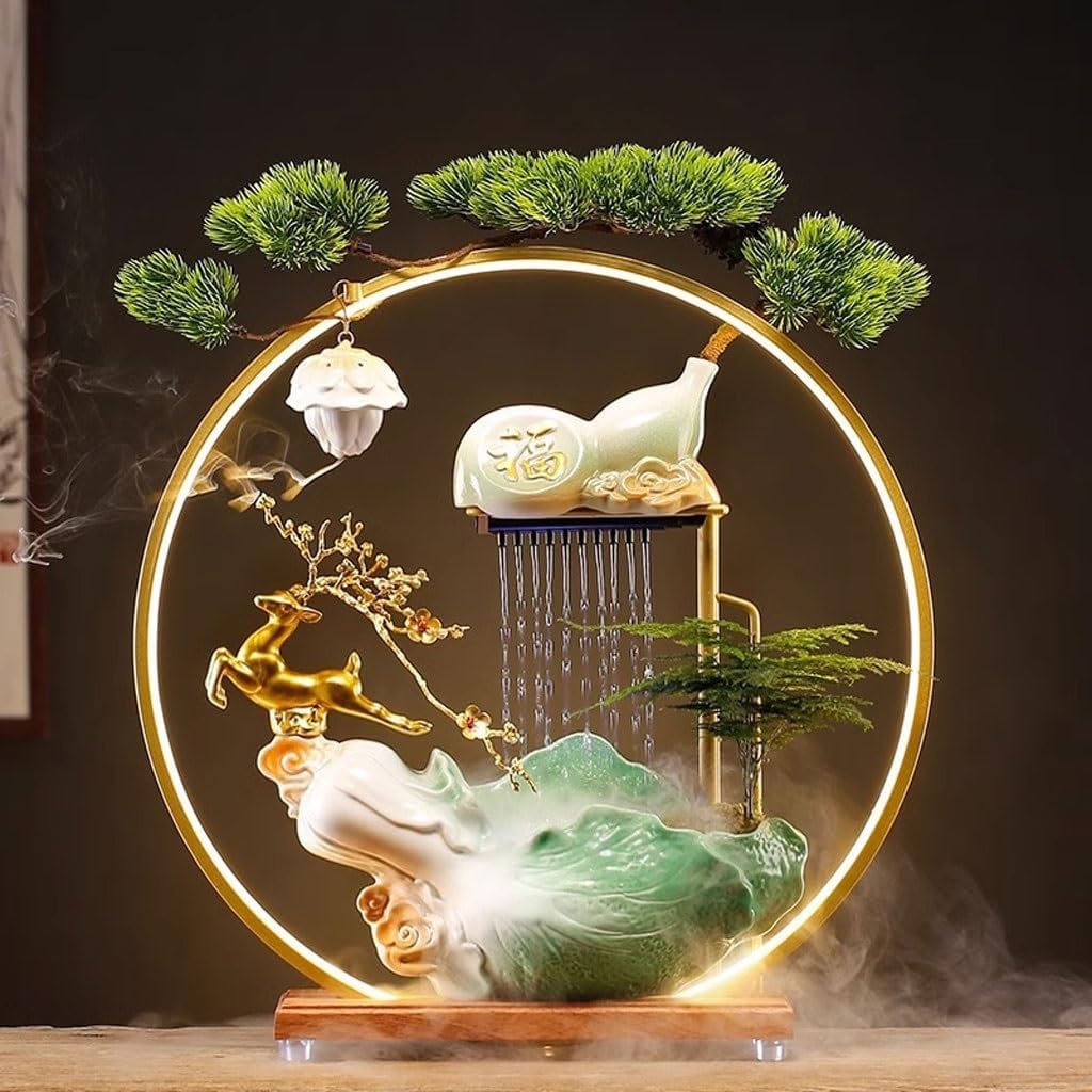 GUERNSEY Tabletop Fountain Chinese Water Ornaments Creative Living Room Circulating Water Desktop Fountain Ornaments Indoor Waterfall Feature Indoor Fountain