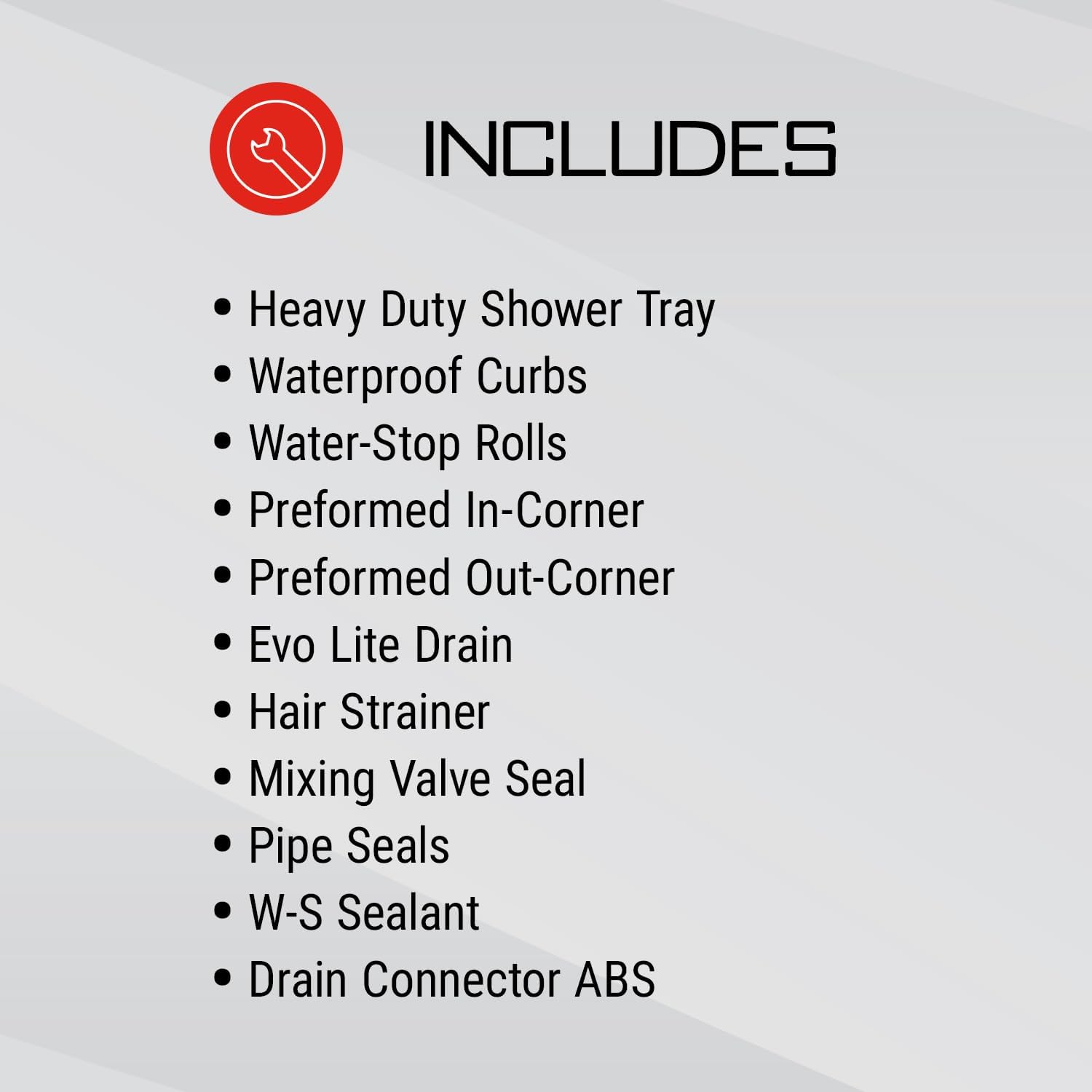 GURU USA SuperKit Square Complete Shower Kit with Heavy Duty Tray, Evo Lite Stainless Steel Drain, & Waterproof Membrane Roll, Bathroom Accessories, 48' x 72', Center Drain, PVC Connector