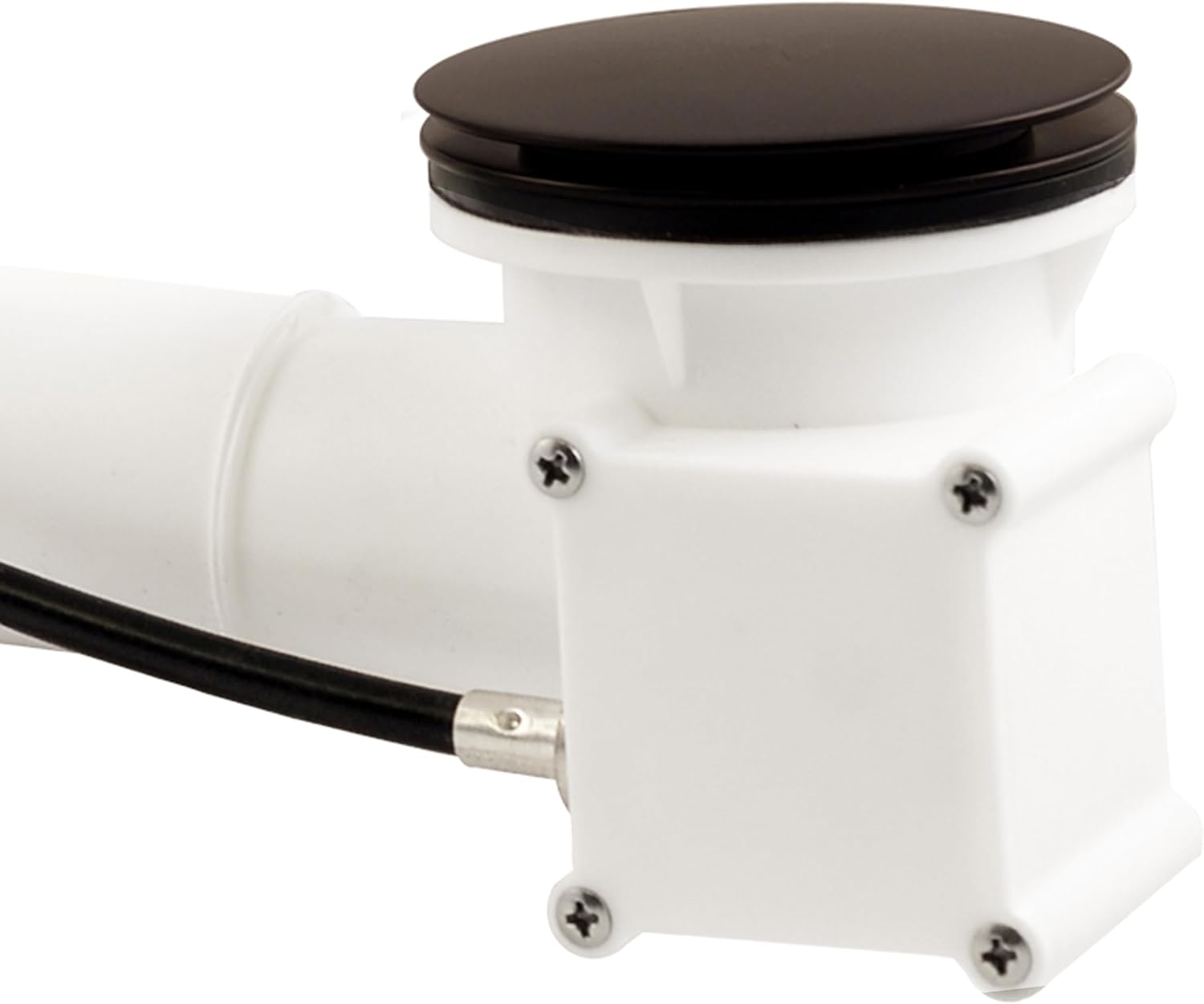 Westbrass A50P27TLE-12 27' Cable Drive Bath Drain Trim Kit with Rotary Overflow Cover Knob, European Stopper and Poly Tubular Pipes, Oil Rubbed Bronze