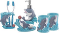 Bathroom Accessories Set, 5-Piece Blue Dolphin Soap Dispenser, Toothbrush Holder, Soap Dish, 2 Tumblers Bath Set