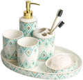 Lotion Dispenser 6-Piece Ceramic Bathroom Accessories Set Soap Dispenser Toothbrush Holder Mug Soap Dish and Utility Tray Household Items Gift Liquid Dispenser Soap Bottle (Color : Blue) (Green )