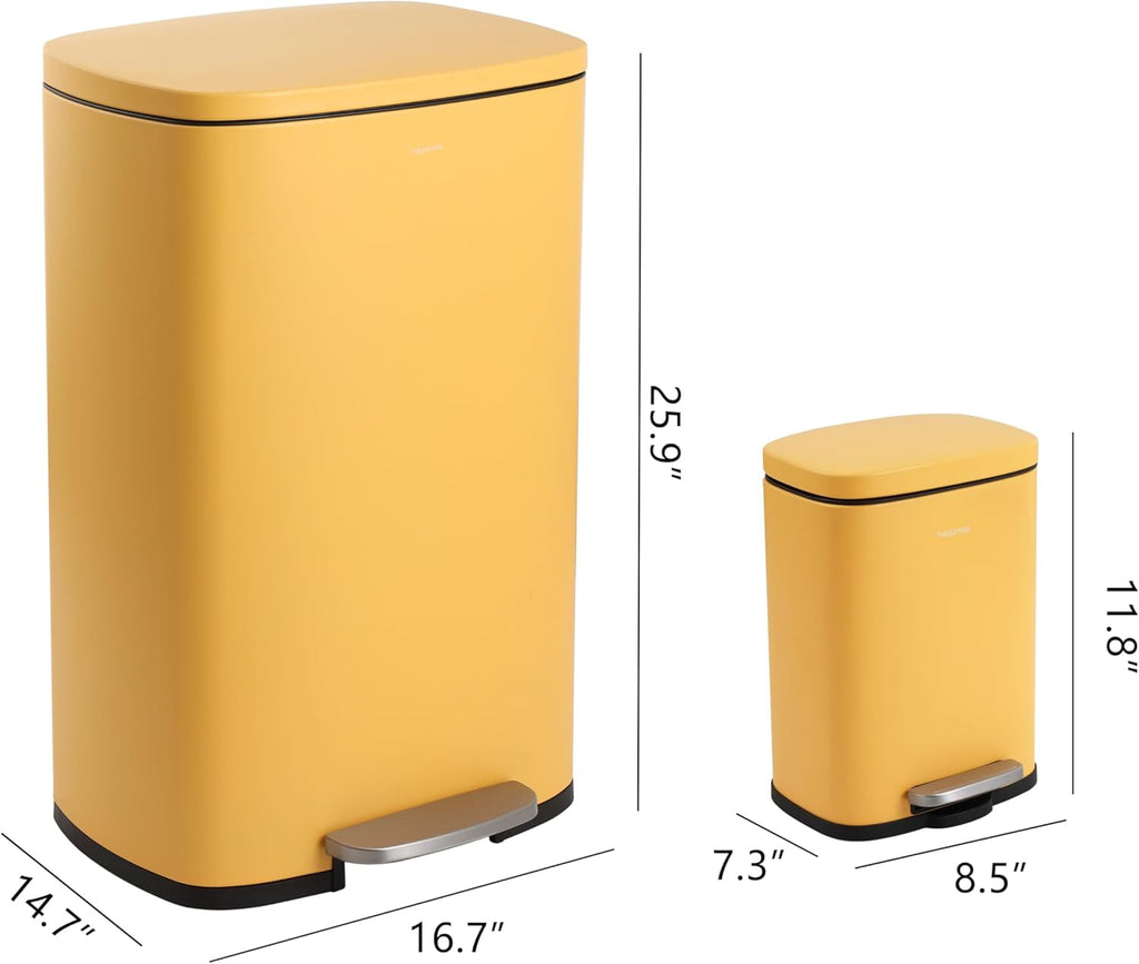 happimess HPM1006L Connor Rectangular 13-Gallon Trash Can with Soft-Close Lid and Free Mini Trash Can, Fingerprint Resistant, Modern, Minimalistic for Home, Kitchen, Office, Bathroom, Daffodil Yellow
