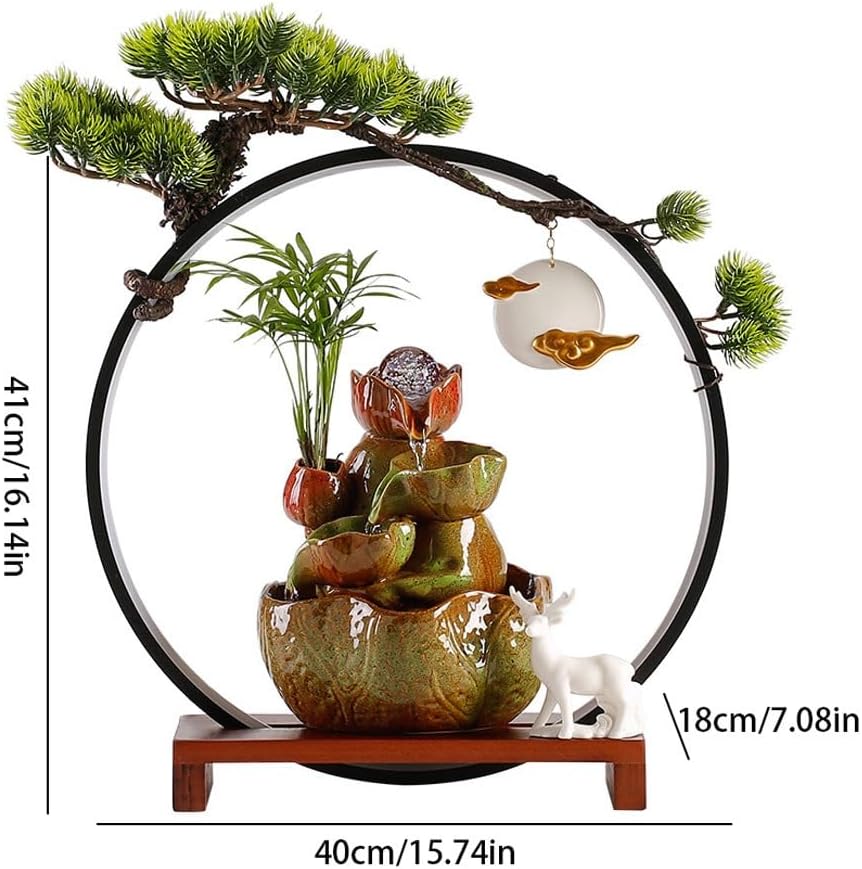 GUERNSEY Tabletop Fountain Chinese Style Water Circulation Water Ornaments Home Fountain Living Room Office Desktop Fountain Decorations Indoor Fountain