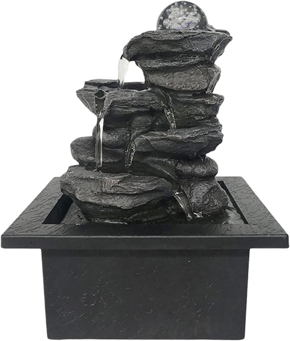 Indoor Tabletop Fountains Tabletop Fountain with LED Lights - Indoor Decoration Portable Tabletop Decorative Soothing Relaxation Zen Meditation Waterfall Fountains Decoration Meditation Fountain
