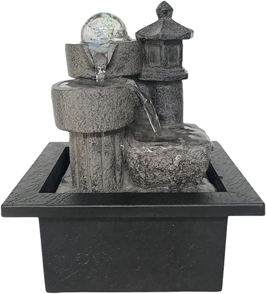 Indoor Tabletop Fountains Tabletop Fountain with LED Lights - Indoor Decoration Portable Tabletop Decorative Soothing Relaxation Zen Meditation Waterfall Fountains Decoration Meditation Fountain