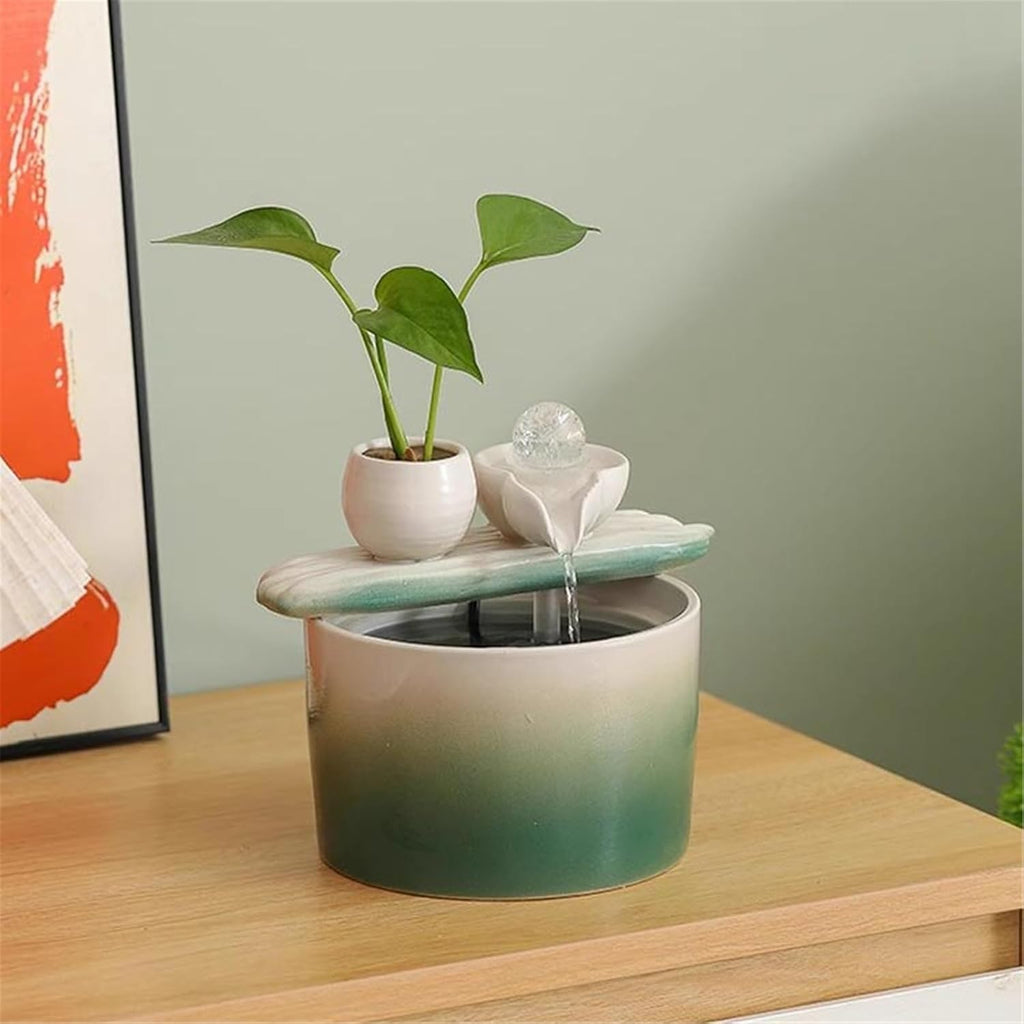 Tabletop Indoor Tabletop Fountain Ceramic Meditation Relaxation Decor(Green)