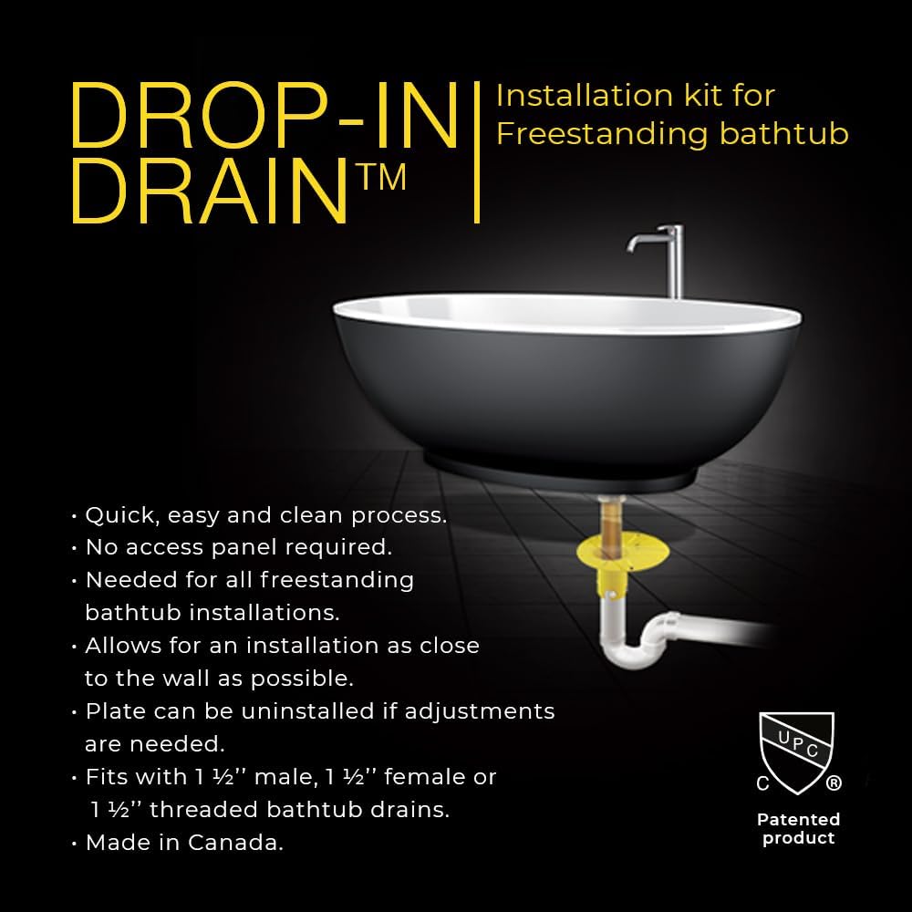 Freestanding Bathtub Drain Kit – Rough-in Installation System, White PVC & Brass Plumbing Pipes, Fits 1-1/2' Threaded Male & Female Drains, Leak-Proof DIY Install