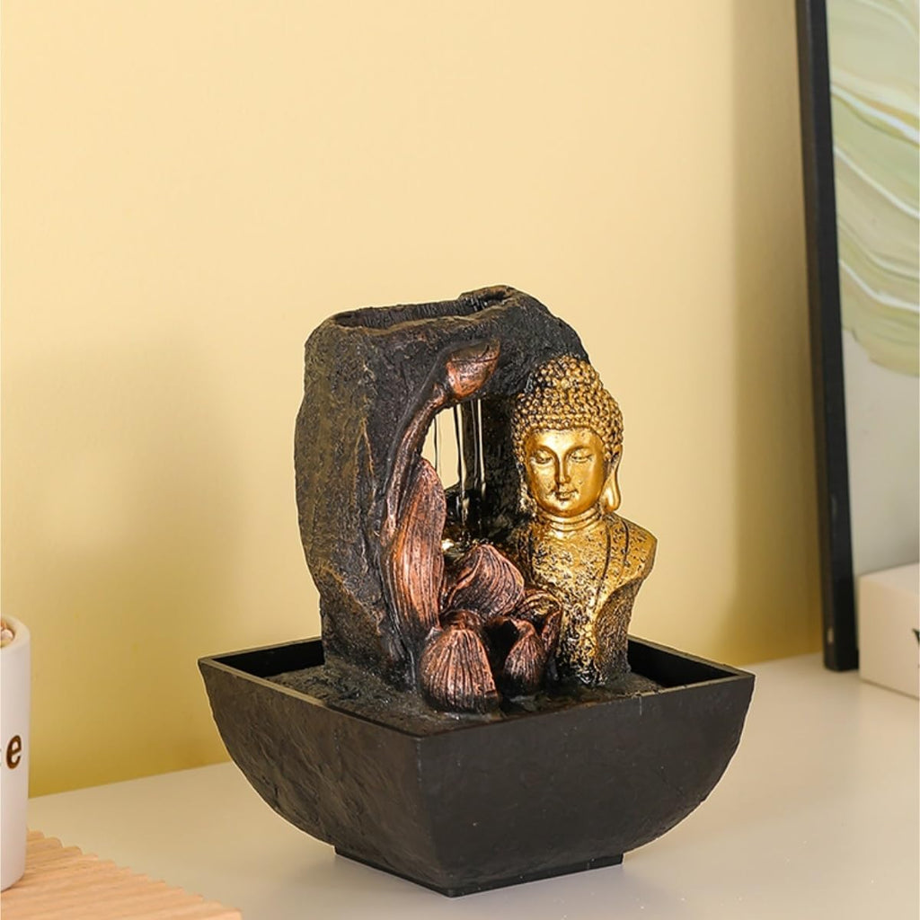 GUERNSEY Tabletop Fountain Chinese Buddha Statue Water Ornaments Resin Desk Desktop Fountain Living Room Fortune Decoration Indoor Fountain