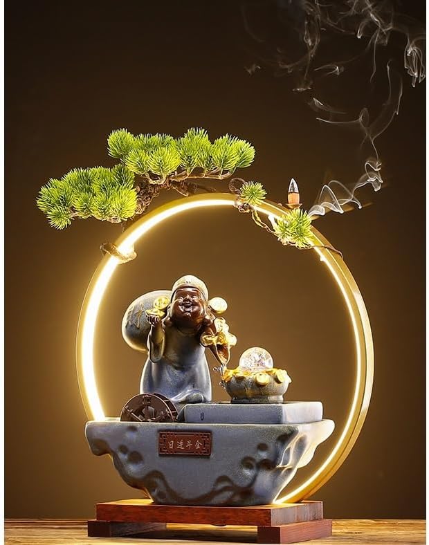 GUERNSEY Tabletop Fountain Tabletop Fountain Flowing Water to Make Money Ornaments Desk Living Room Entrance Chinese Fountain Backflow Fragrance Desktop Fountain Indoor Fountain