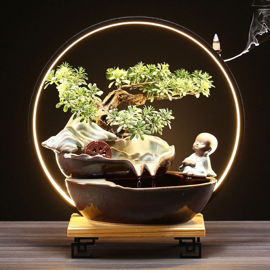 GUERNSEY Tabletop Fountain Chinese Style Reverse Flow Incense Rockery Desktop Fountain Ornaments Creative Simple Indoor Water Fountain Ornaments Indoor Waterfall Feature Indoor Fountain