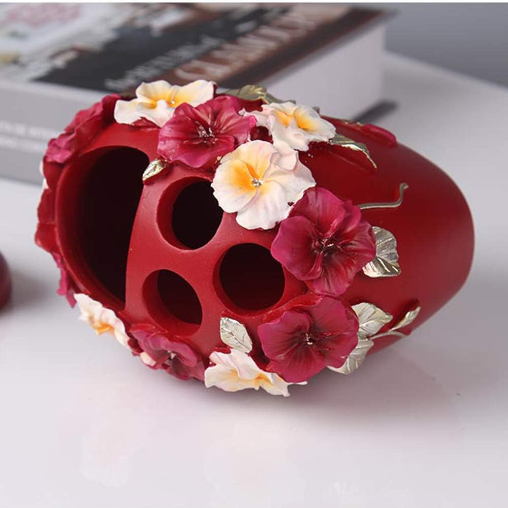 Bathroom Accessories Set Creativity Romantic Wedding Bath Set Resin Bath Ensemble Includes Toothbrush Holder, 2 Tumblers, Liquid Soap Dispenser, Soap Dish,Red