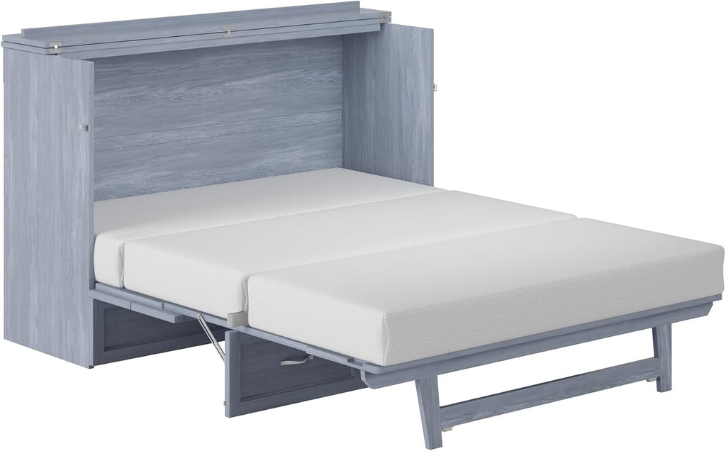 AFI, Northfield Murphy Bed Chest Queen with 6' Mattress, Storage Drawer & Built-in USB Charger, Driftwood