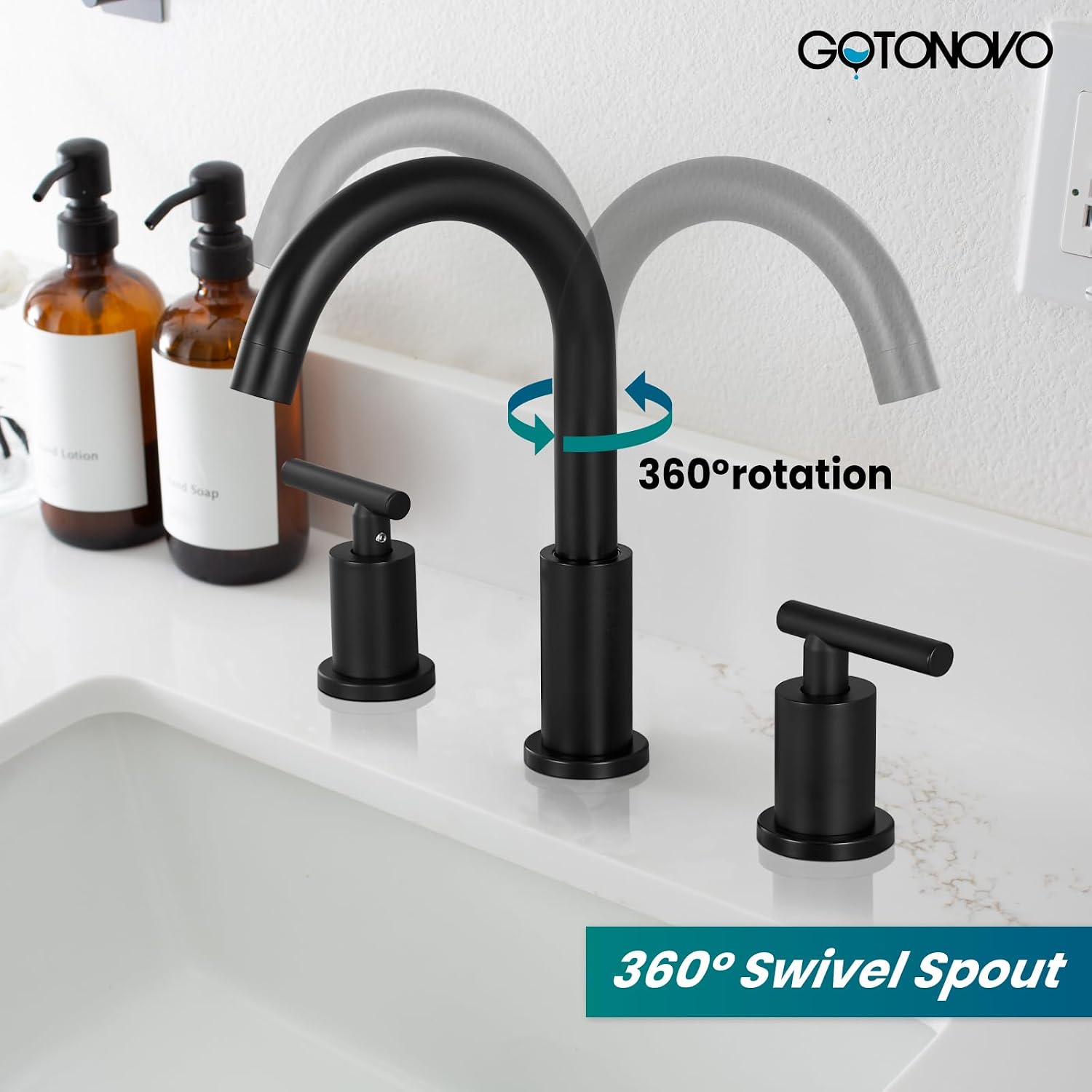 gotonovo Black 3 Hole 2 Handles Lavatory Basin Bathroom Sink Faucet with Single-Handle Shower Faucet Set Shower Kit with Valve Shower Head and Handle Set Shower Trim Kit