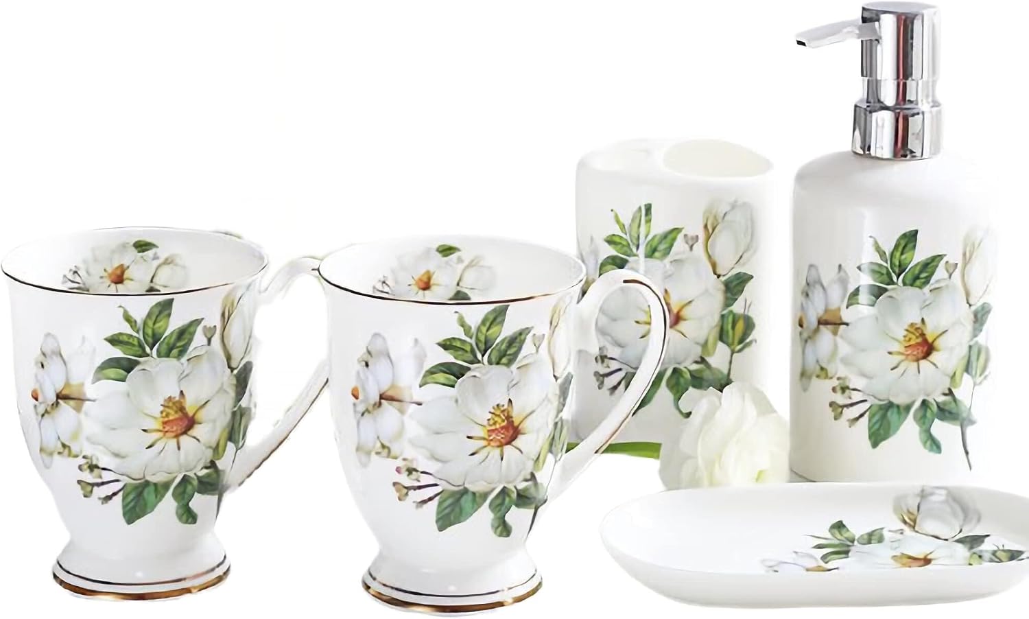 Bathroom Accessories Set 5 Piece Modern Ceramic Bathroom Accessory Set with Soap Dispenser, Tumbler Toothbrush Holder Dish 4pcs Victorian Decor(D)