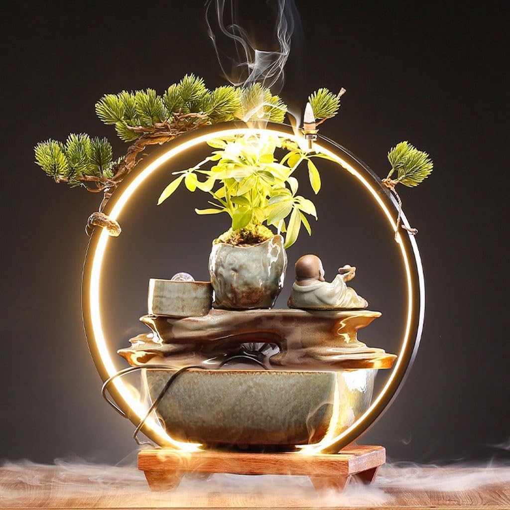 GUERNSEY Tabletop Fountain Chinese Rockery Ceramic Water Ornaments Living Room Creative Office Desktop Circulating Water Fountain Ornaments Indoor Waterfall Feature Indoor Fountain
