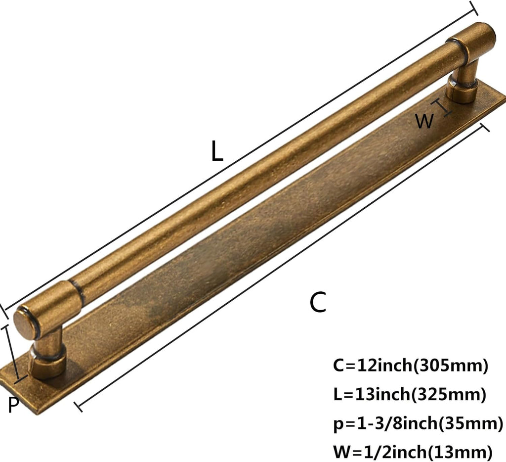 khtumeware 5 Pack 12 Inch(305 mm) Center to Center Antique Brass Cabinet Pull Backplate with Base Plate Zinc Solid Vintage Kitchen Cabinet Handles Drawer Pulls Cabinet Hardware