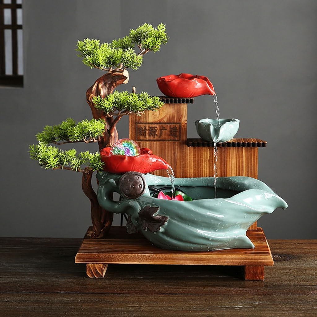 GUERNSEY Tabletop Fountain Ceramic Flowing Water Fountain Living Room Feng Shui Rotating Water Ornaments Desktop Fountain Bonsai Humidifier Indoor Fountain