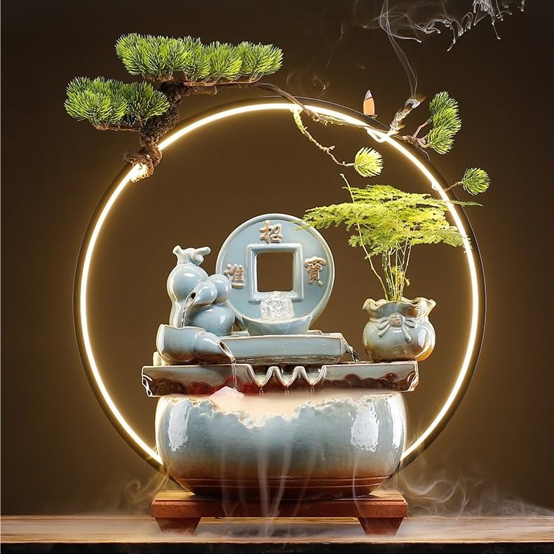 GUERNSEY Tabletop Fountain Tabletop Fountain Ceramic Flowing Water Ornaments Circulating Water Living Room Office Decorations Indoor Fountain