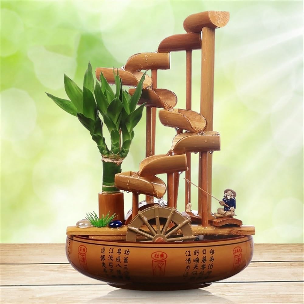 GRFIT Indoor Fountain Tabletop Relaxation Fountain with Flowing Water Wheel Decoration Table Fountain