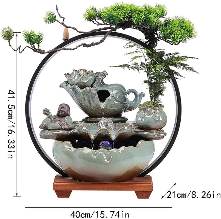 GUERNSEY Tabletop Fountain Chinese Creative Water Ornaments Living Room Crystal Ball Circulating Water Desktop Fountain Office Desktop Decorations Indoor Fountain