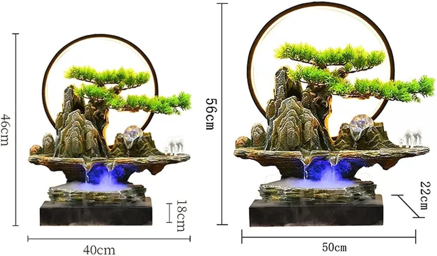 HIHELO Desktop Fountain Tabletop Fountain Rock Waterfall Fountain Indoor Waterfall Fountain Artificial Bonsai Interior Decoration with LED Lights Water Fountain Outdoor (Size : Large)