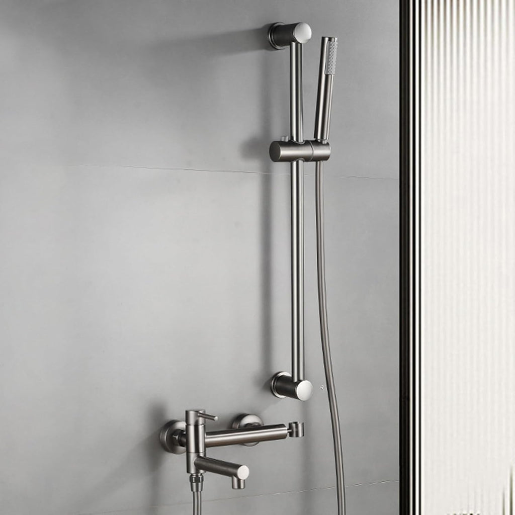 BiaoTeng Wall Mount Tub Faucet with Handheld Shower Hot and Cold Brass Single Handle Wall Mount Bath Tub Faucet Set Grey