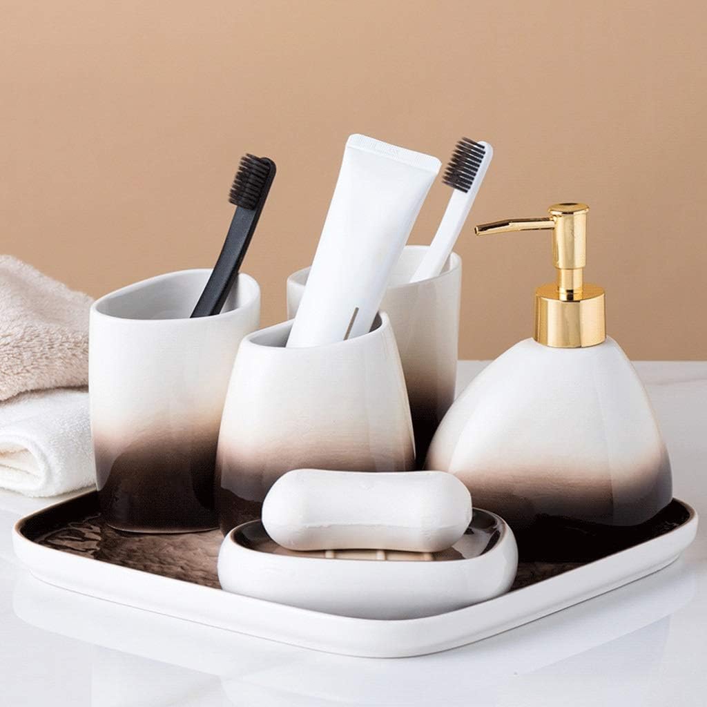 Countertop Soap Dispensers Bathroom Accessory Set 5/6 Piece Ceramic Bathroom Accessories Set 450Ml/15.2Oz Soap Dispenser Gradient Brown Bathroom Gift Set Soap Dispensers-OneColor-6 Piece Set