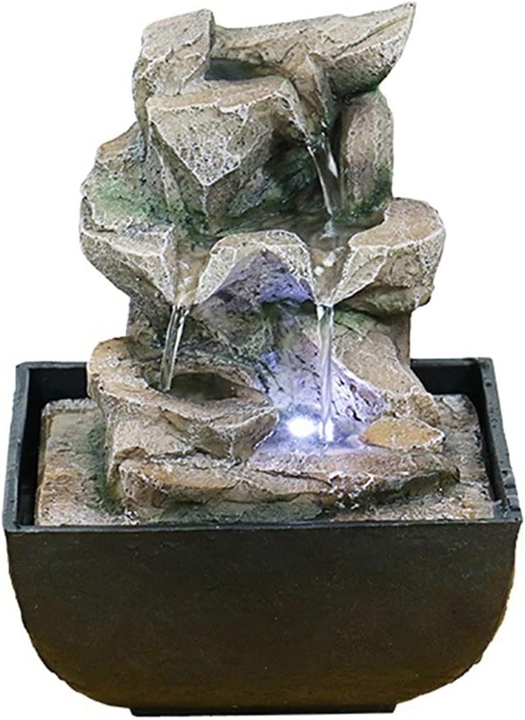 Tabletop Fountain Tabletop Fountain with LED Lights - 3-Step Rock Falls Indoor Waterfall Feature - Calming and Relaxing Water Sound Home Decor Desktop Fountains (Color : 1)