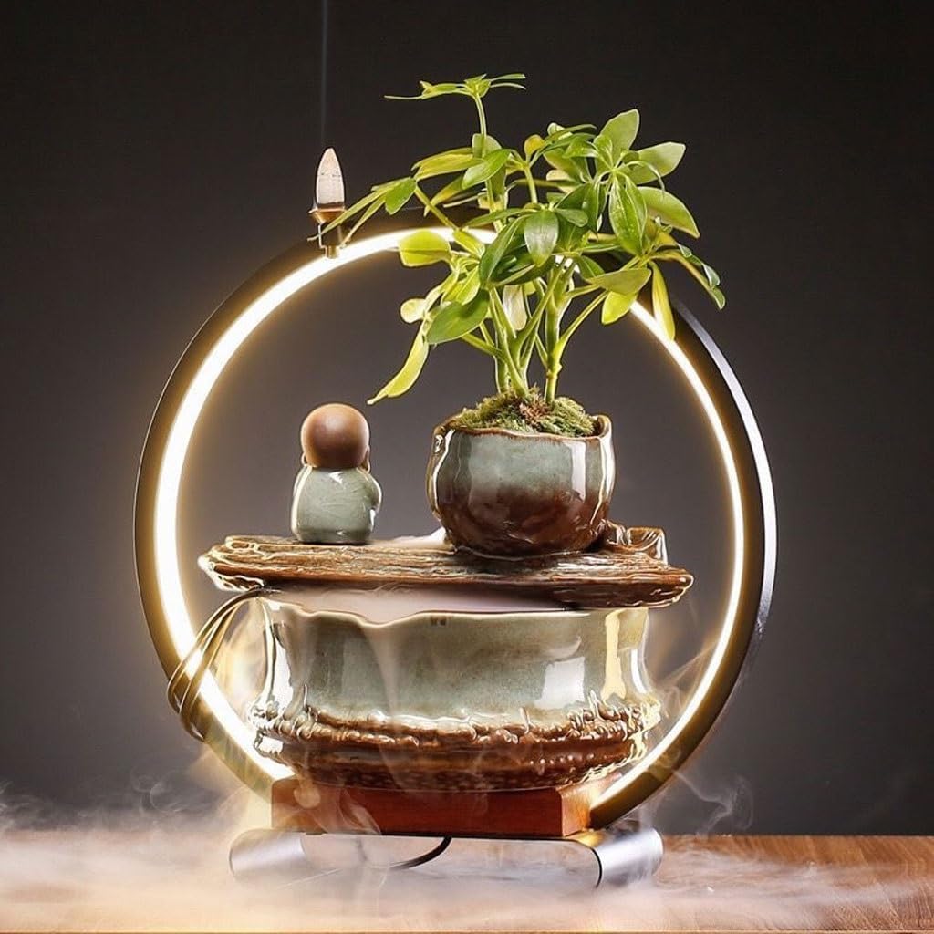 GUERNSEY Tabletop Fountain Chinese Style Desktop Fish Tank Ornaments Creative Water Ornaments Hotel Opening Decoration Ornaments Indoor Waterfall Feature Indoor Fountain