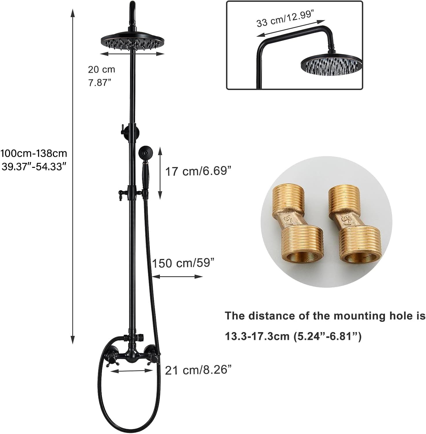 Rain Shower System Oil Rubbed Bronze Outdoor Shower Faucet Set with 8 Inch Rainfall Shower Head Handheld Spray 2 Cross Handles Wall Mounted Bathroom Shower Fixtures Solid Brass