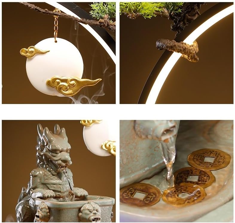 GUERNSEY Tabletop Fountain Tabletop Fountain Creative Ceramic Circulating Water Fountain Humidifier Home Living Room Fortune Office Decoration Indoor Fountain