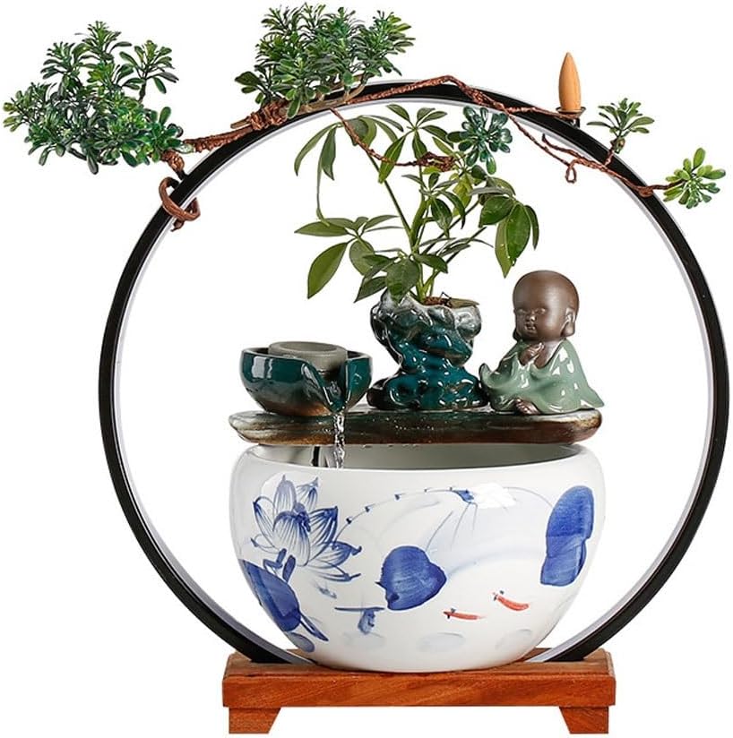 GUERNSEY Tabletop Fountain Chinese Creative Desktop Fountain Living Room Desktop Water Ornaments Indoor Desktop Ceramic Ornaments Indoor Fountain