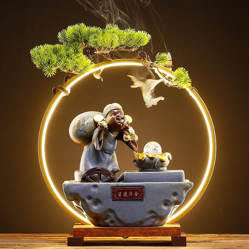 GUERNSEY Tabletop Fountain Tabletop Fountain Flowing Water to Make Money Ornaments Desk Living Room Entrance Chinese Fountain Backflow Fragrance Desktop Fountain Indoor Fountain