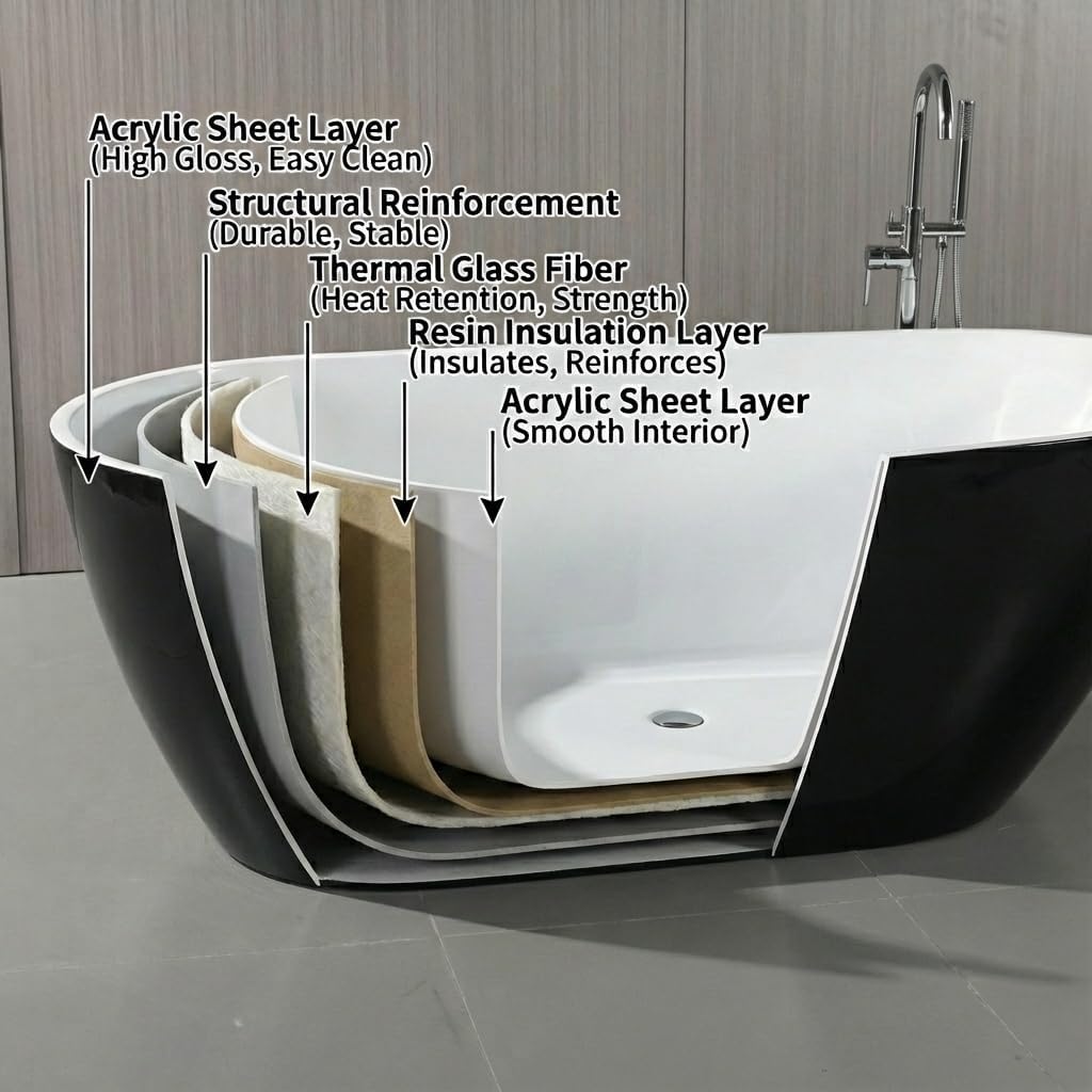 Garvee 67' Deep Soaking Bathtub, Non-Slip Acrylic Tub with Chrome Drain, cUPC Certified, Ergonomic Modern Bath for Bathrooms, Easy-Install, Black Upturned