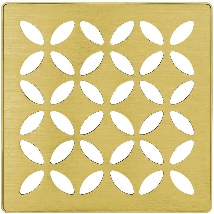 Schluter Kerdi-Drain Floral Shower Grate Kit with Integrated Bonding Flange - Ideal for Tile Showers - Stainless Steel, 4' Grate, Square, Brushed Classic Gold Finish - KDIF4GRKEBCGD5