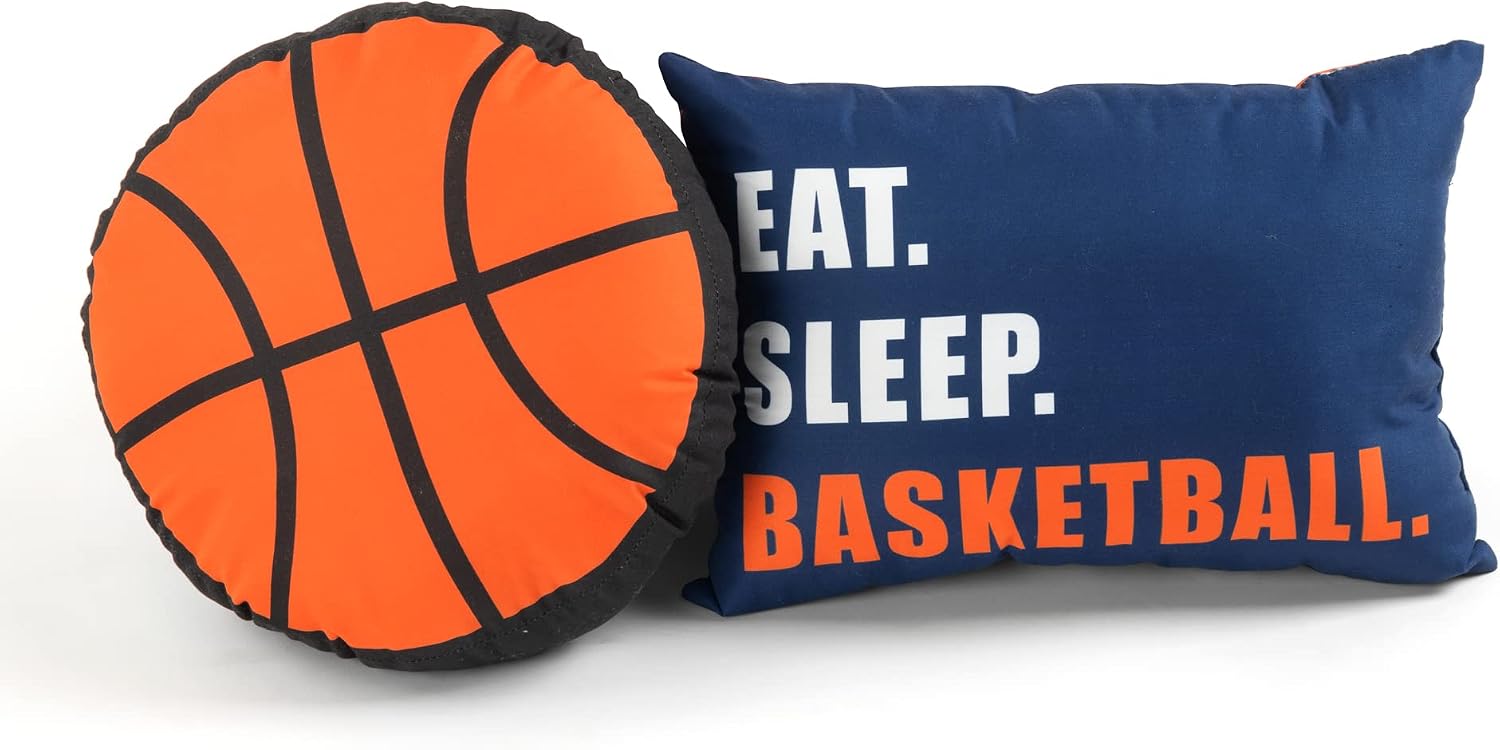 Lush Decor Basketball Game Reversible Comforter Twin Size 4 Piece Set, White & Navy - Kids Comforter Set - Basketball Comforters - Sports Decor