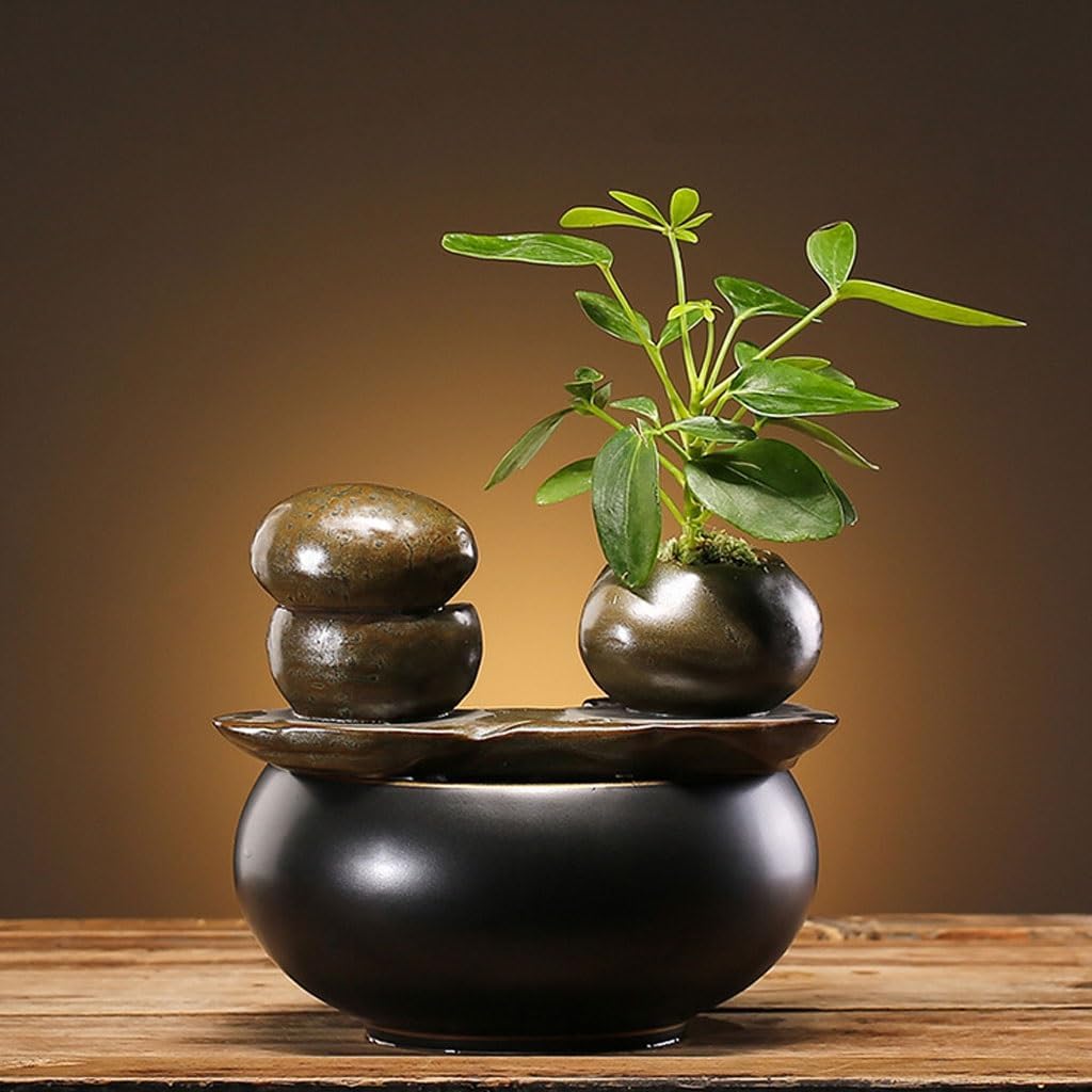 GUERNSEY Tabletop Fountain Tabletop Fountains Simple Ceramic Water Ornaments Chinese Tea Room Tea Table Circulating Water Fountain Ornaments Study Decorations Indoor Fountain