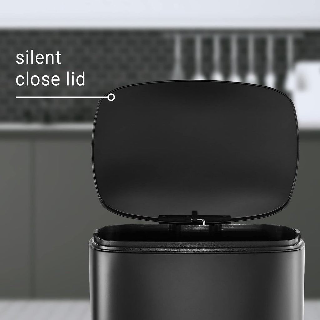 happimess HPM1006B Connor Rectangular 13-Gallon Trash Can with Soft-Close Lid and Free Mini Trash Can, Fingerprint Resistant, Modern, Minimalistic for Home, Kitchen, Office, Bathroom, Black