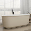 59' Solid Surface Resin Freestanding Bathtub, Double Ended Shape, Modern Deep Stone Resin Soaking Bathtub with Integrated Slotted Overflow, Toe-Tap Chrome Drain, cUPC Certified, Khaki