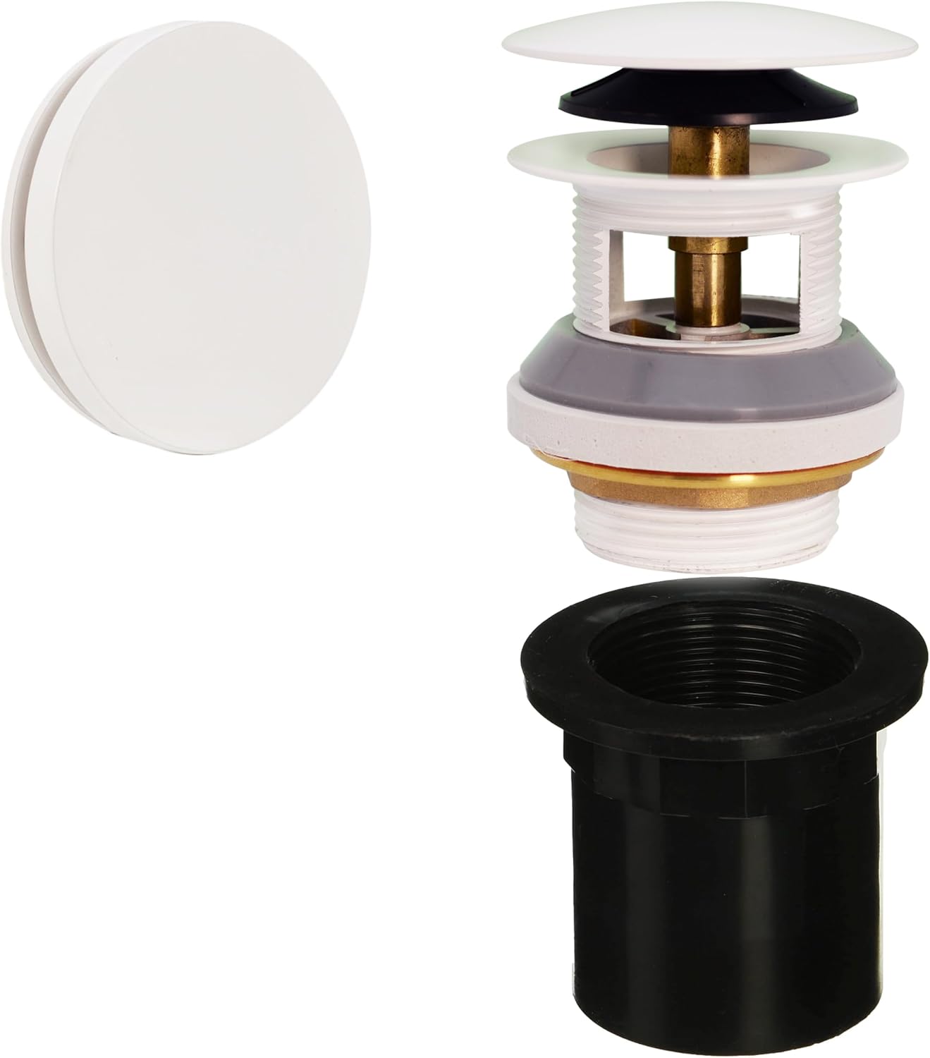 Westbrass D980LTBAA-50 1-1/2' NPSM Integrated Overflow Drain Trim Kit with Illusionary No-Hole Overflow and ABS Adapter, Brass, White