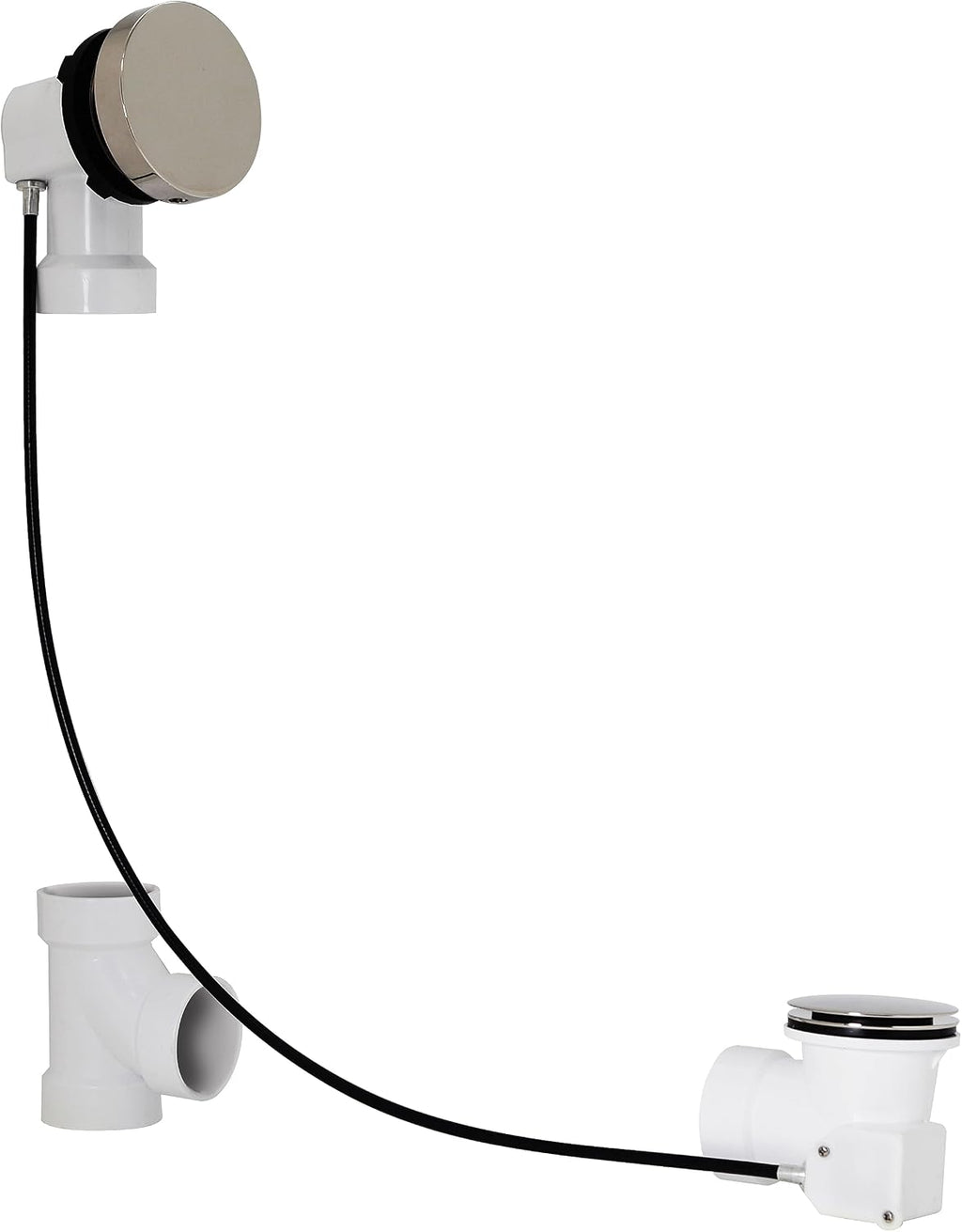 Westbrass D50P35SRE-05 35' Cable Drive Bathtub Drain Trim with Rotary Overflow Cover Knob, Pop-Up Stopper Sch. 40 PVC Fittings, Polished Nickel