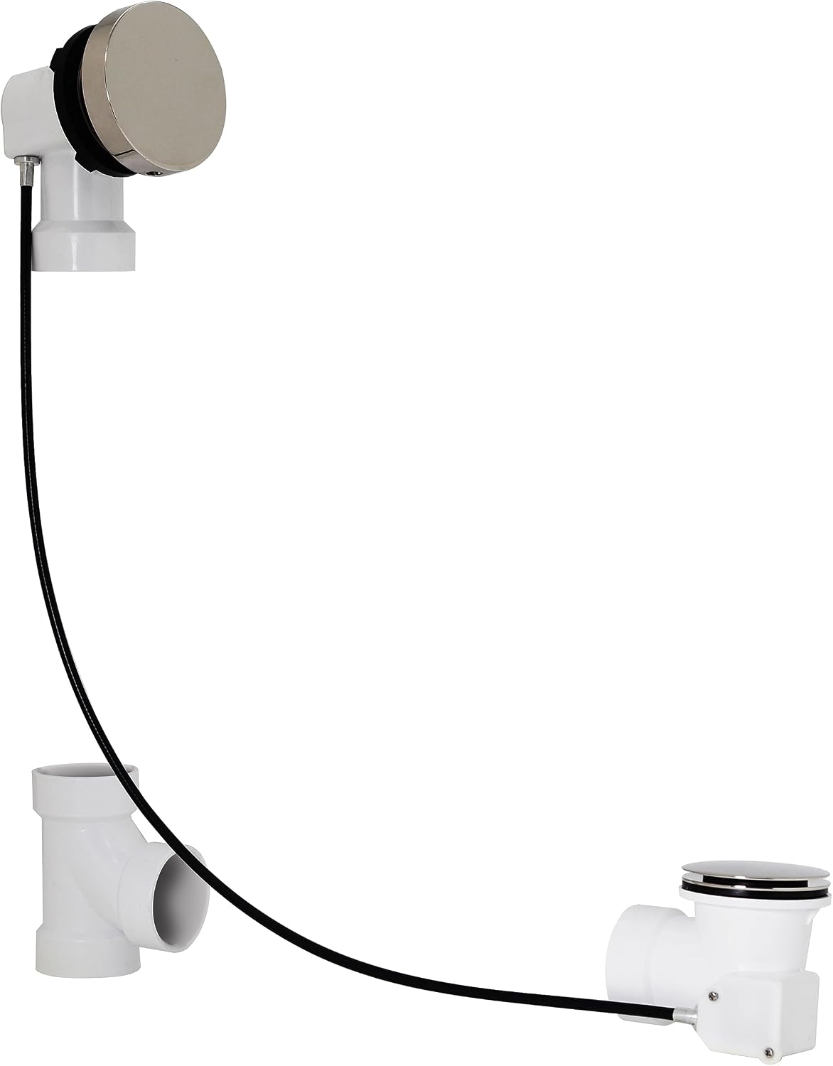 Westbrass D50P35SRE-05 35' Cable Drive Bathtub Drain Trim with Rotary Overflow Cover Knob, Pop-Up Stopper Sch. 40 PVC Fittings, Polished Nickel