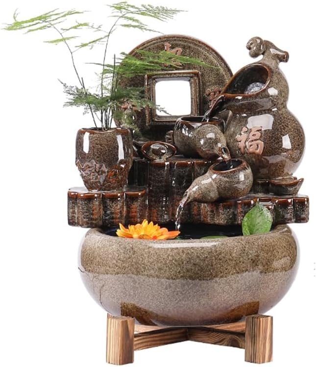 GRFIT Indoor Fountain Tabletop Relaxation Fountain with Water Wheel, Decoration for Office Desk and Living Room Table Fountain
