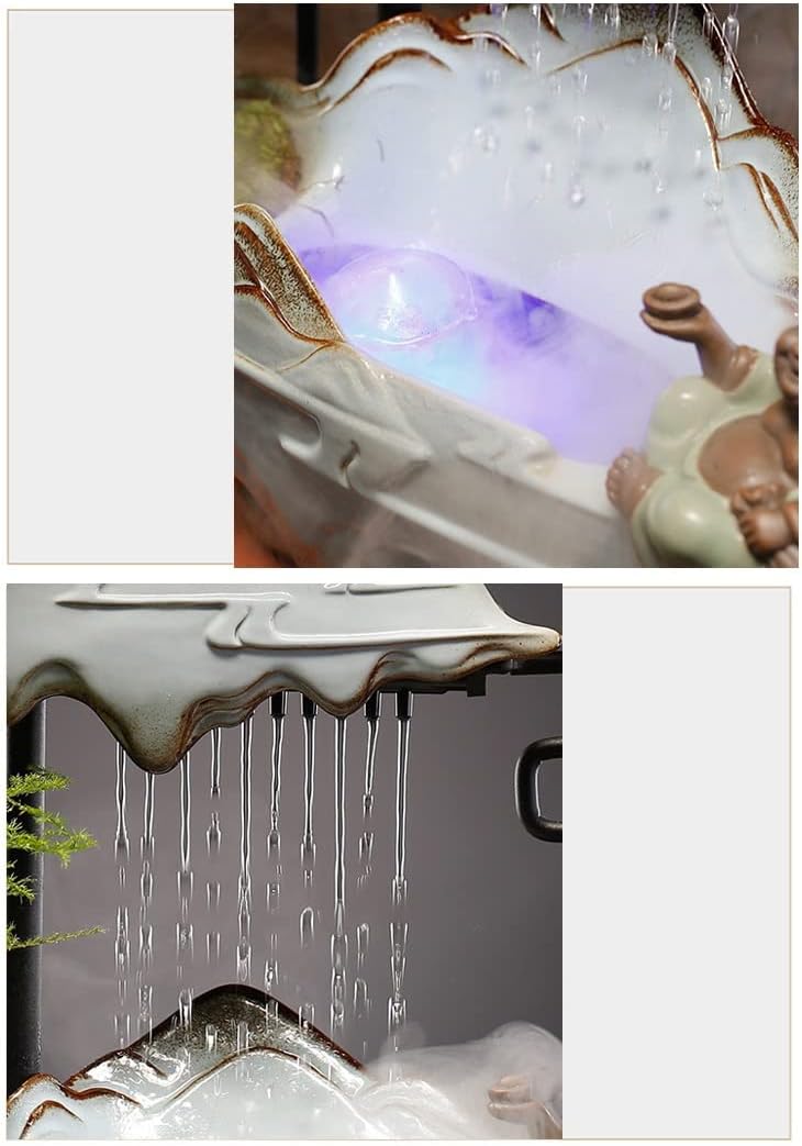 HIHELO Desktop Fountain Tabletop Fountain Ceramic Lucky Flowing Water Ornament Desktop Circulation Fountain Office Desktop Decoration Water Fountain Outdoor (Color : C)
