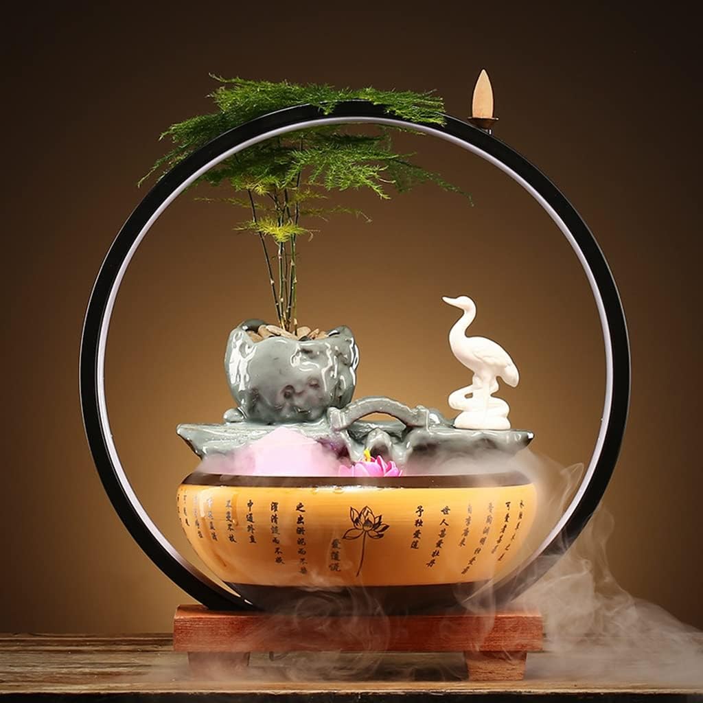HIHELO Desktop Fountain Tabletop Fountain Chinese Ceramic Water Fountain Office Desktop Decoration Ornament Desktop Circulating Water Fountain Water Fountain Outdoor (Color : A)