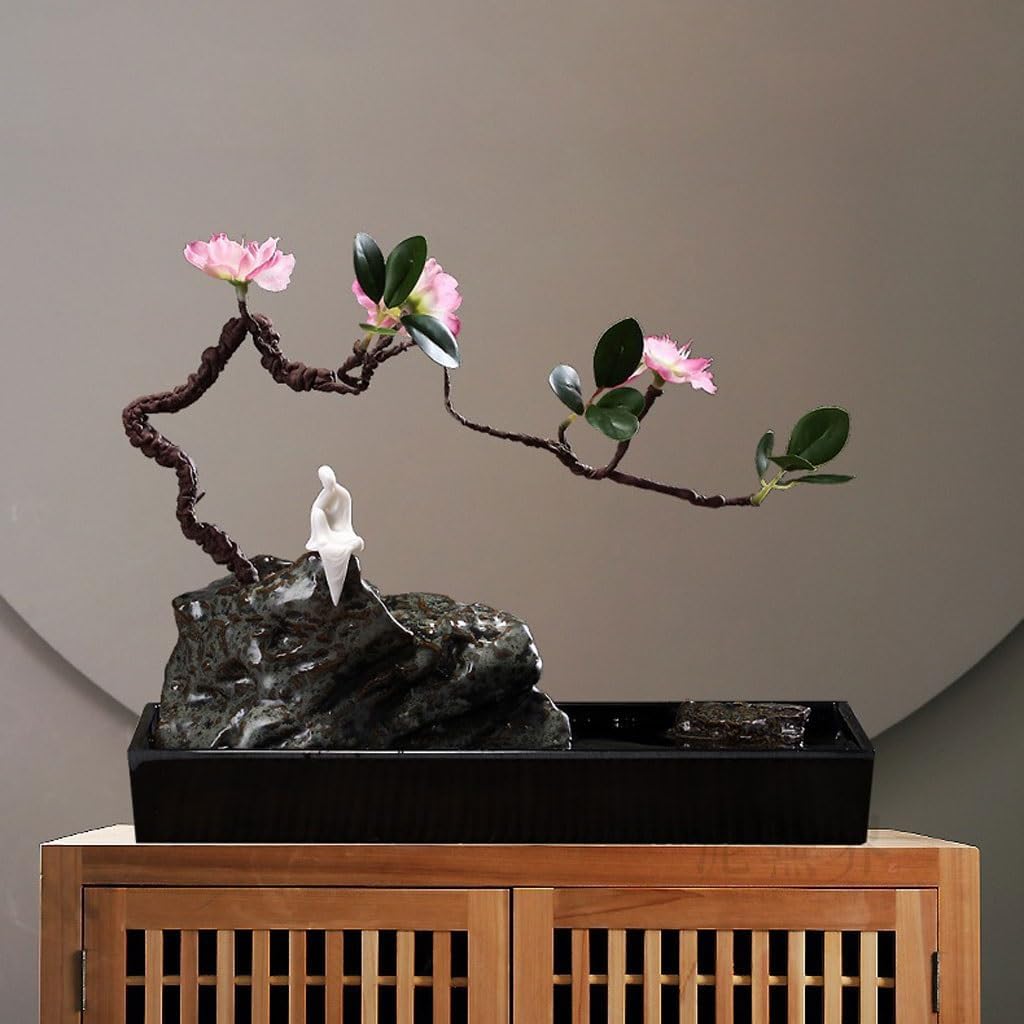 GUERNSEY Tabletop Fountain Chinese Creative Water Desktop Fountain Ornaments Living Room Tea Room Desktop Decorations Small Rockery Water Device Indoor Waterfall Feature Indoor Fountain