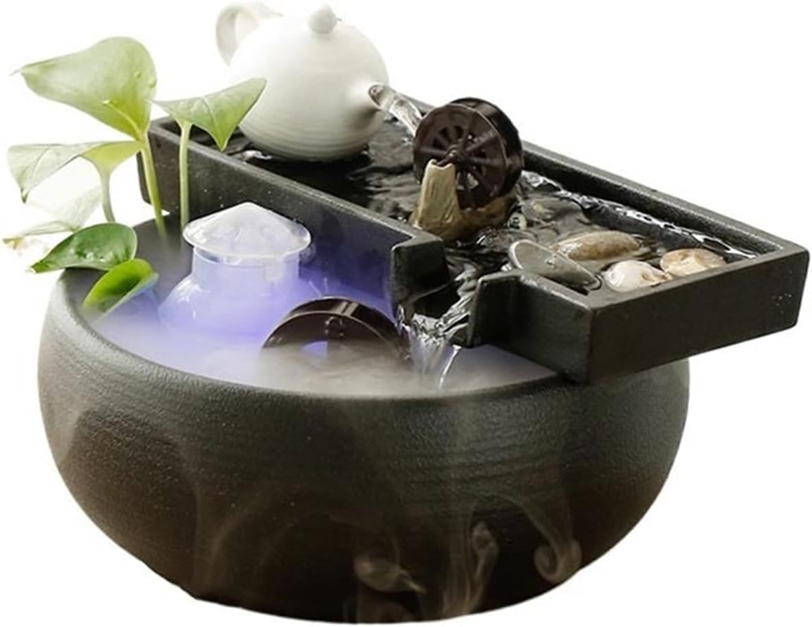 Tabletop Indoor Tabletop Fountain Water Feature with Feng Shui Wheel for Meditation Relaxation Decor