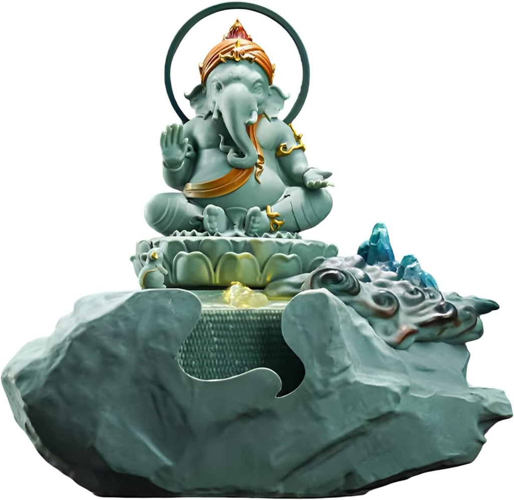 Zen Buddha Tabletop Fountain with LED Lights & Crystal Accents – Indoor Meditation Waterfall Feature with Cascading Water for Home, Office, Living Room or Bedroom – Free 10 Free Crystals (Style 5)