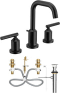 Moen Gibson Two-Handle High Arc Widespread Modern Bathroom Sink Faucet for 3-Hole Setups with Valve Included, Matte Black, TV6142BL