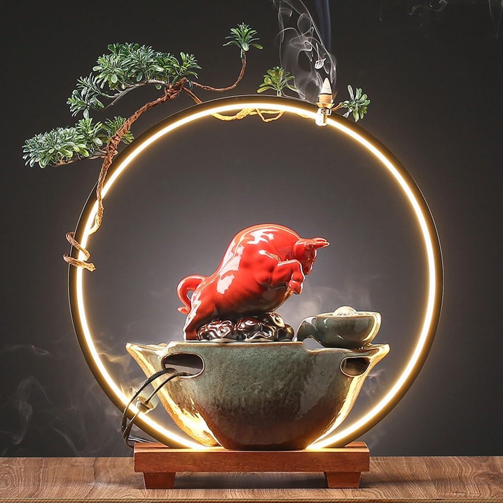 GUERNSEY Tabletop Fountain Chinese-Style Office Desktop Circulating Water Fountain Ornaments Home Living Room TV Cabinet Desktop Decorations Indoor Fountain